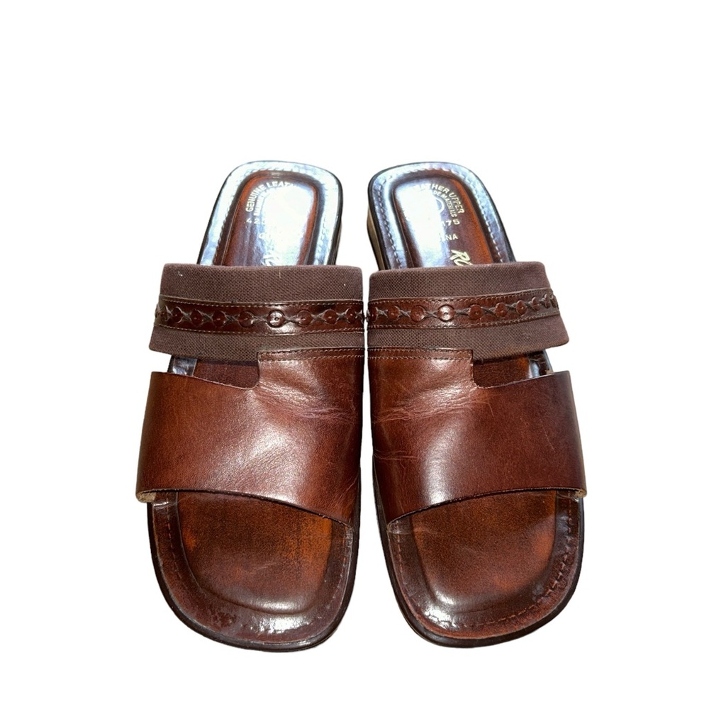 Romano Gina Square Toe Square Heel Leather Sandals Size 8 90s Minimalist